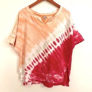 True Craft Tie Dye Short Sleeve Sweatshirt Pink Peach Size Small Oversized